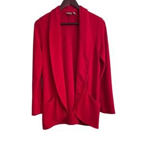 Chicos Women Cardigan M Red Open Front Stretch Jacket Career Office Travel Event